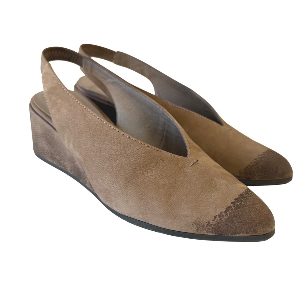 Eileen Fisher Devi Barley Leather Snakeskin Toe Wedge Slingback Pumps Shoes 7